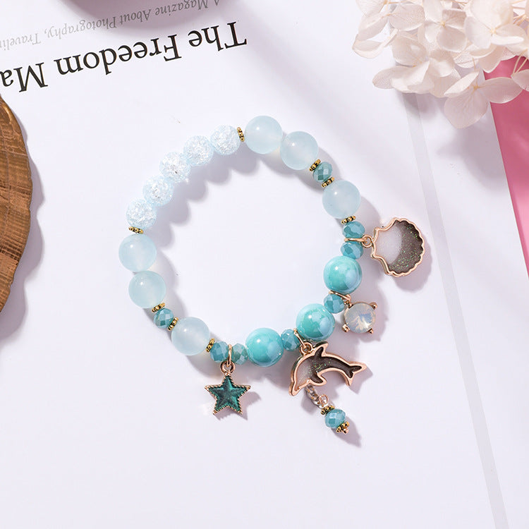Wholesale Vacation Style Dolphin Shell Crystal Beaded Bracelet